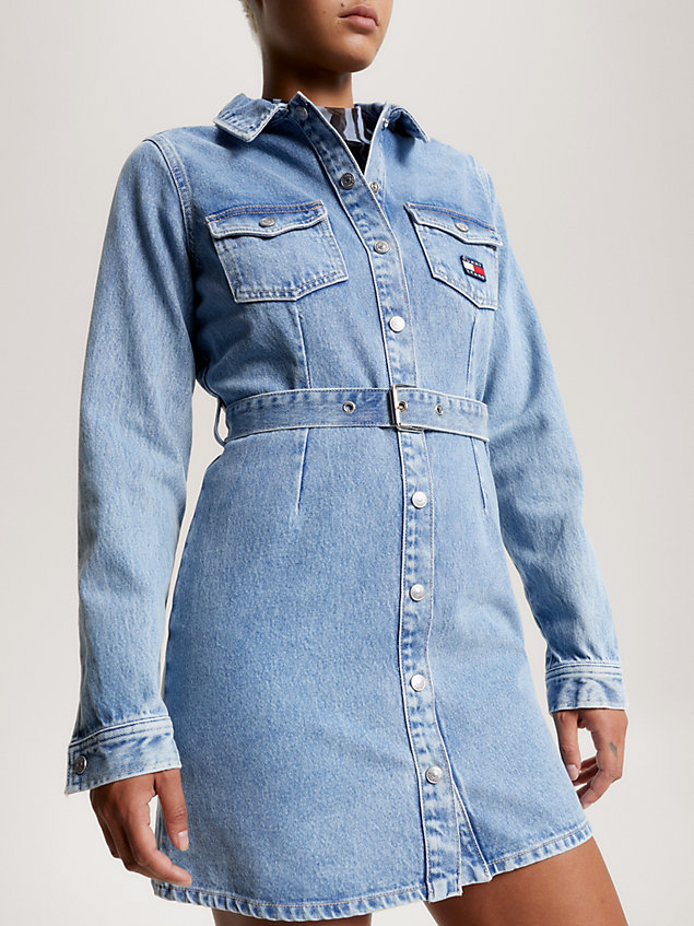robe-chemise ajustée en denim ceinturée denim pour femmes tommy jeans