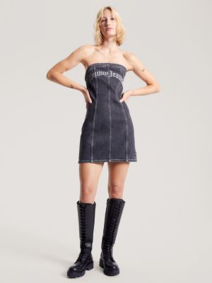 Tommy Jeans Curve DUNGAREE DRESS MIDI - Denim dress - blue denim