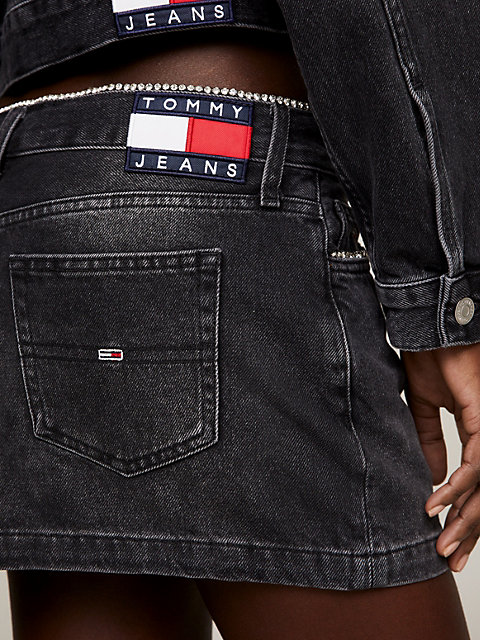 denim bling sophie jeans-minirock mit strassbesatz für damen - tommy jeans