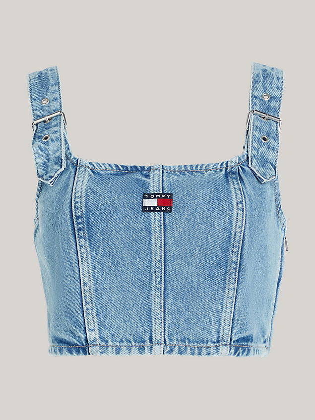 denim denim buckle strap crop top for women tommy jeans