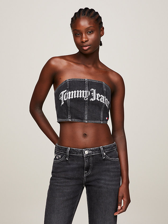 denim skinny fit strapless denim bustier top for women tommy jeans