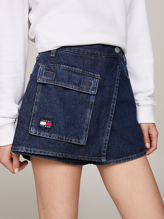 denim utility-skort aus denim mit weitem bein für damen - tommy jeans