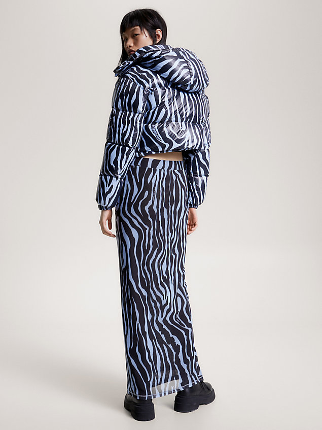 blue maxirock mit niedrigem bund und zebra-print für damen - tommy jeans