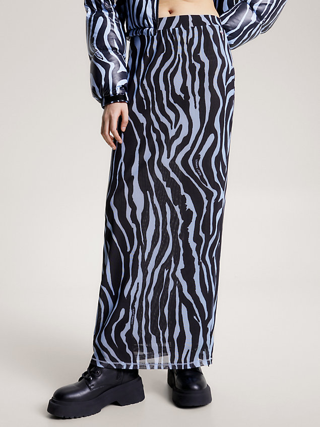 blue maxirock mit niedrigem bund und zebra-print für damen - tommy jeans
