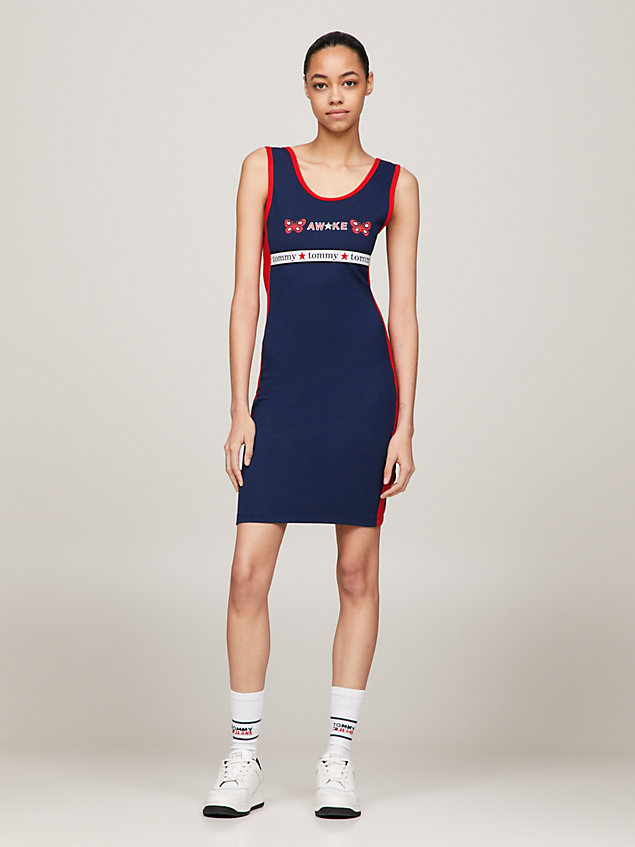 blue tommy x awake ny mini-bodycon-jurk voor dames - tommy jeans