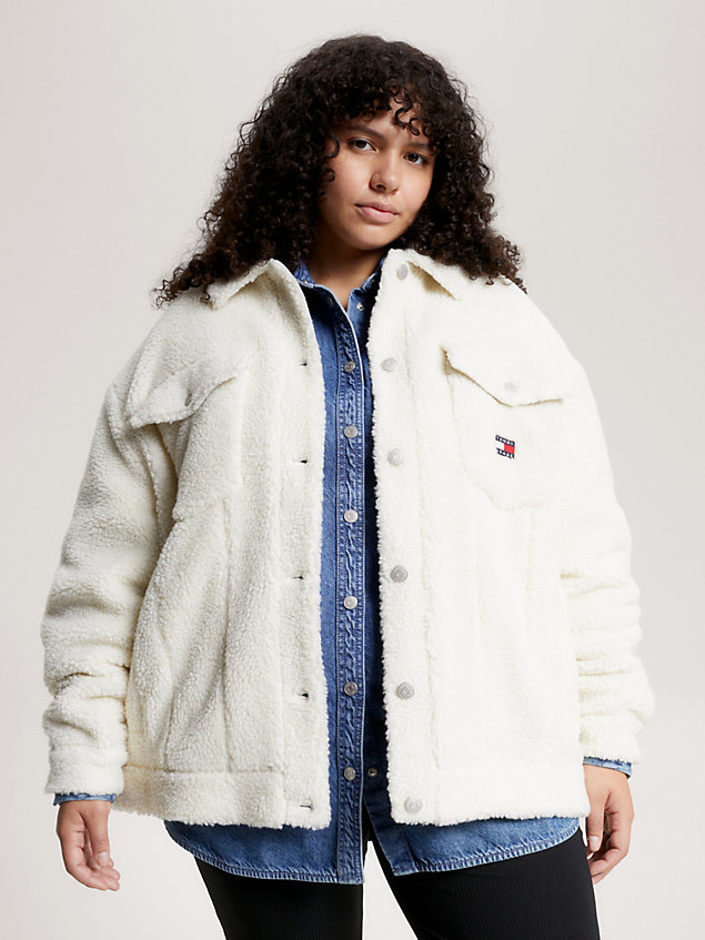 white curve padded sherpa jacket for women tommy jeans
