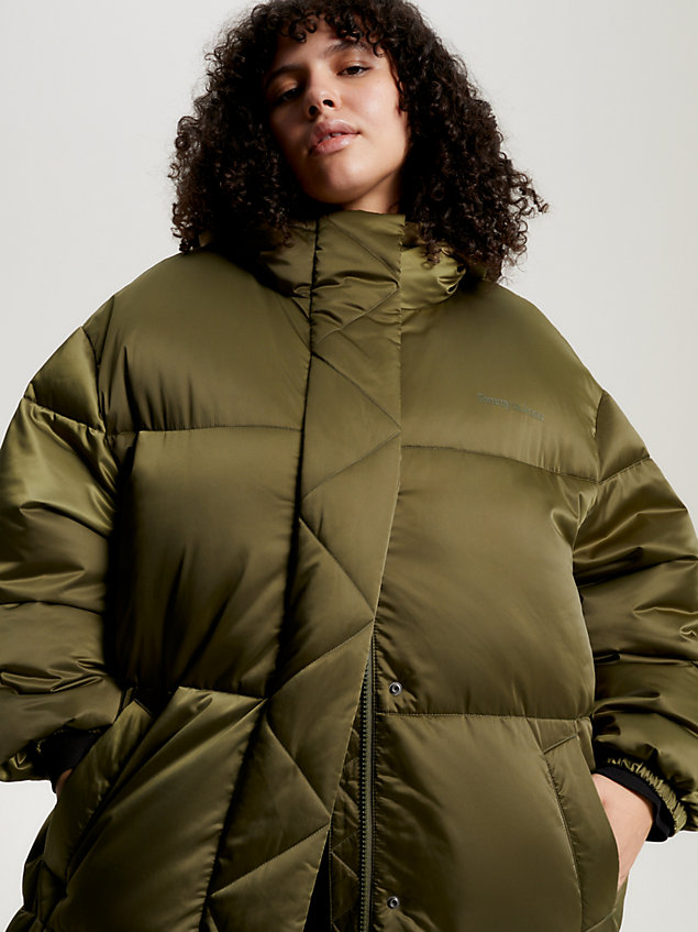 green curve satin puffer jacket for women tommy jeans