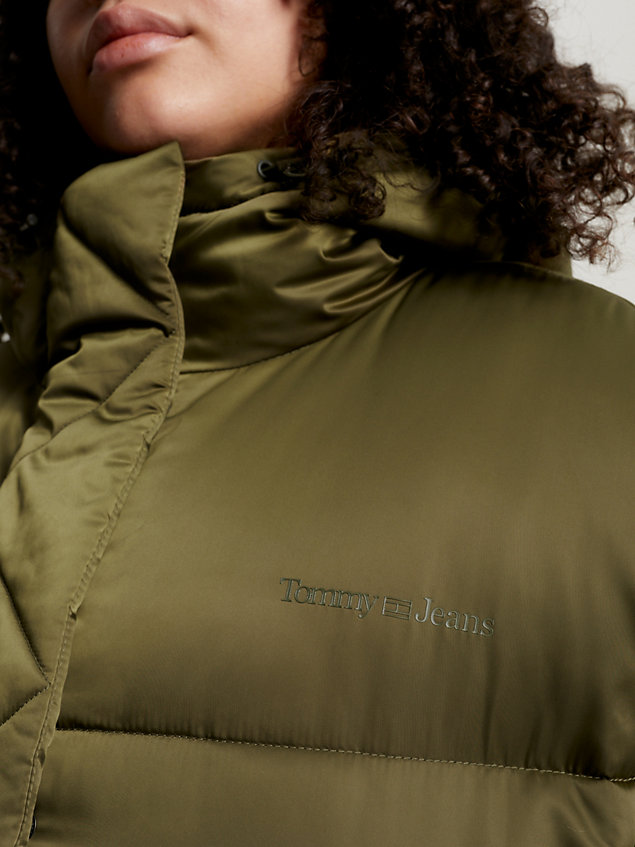 green curve satin puffer jacket for women tommy jeans