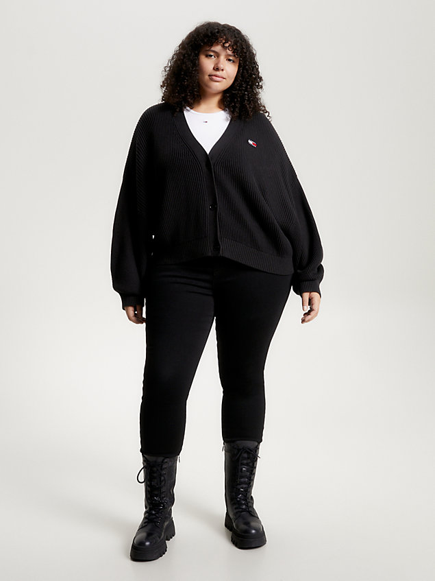 black curve essential ribgebreid vest met v-hals voor dames - tommy jeans