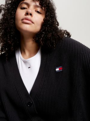 black curve essential ribgebreid vest met v-hals voor dames - tommy jeans