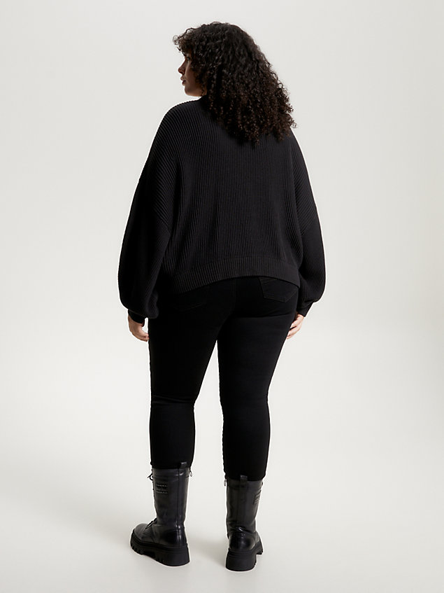 black curve essential ribgebreid vest met v-hals voor dames - tommy jeans