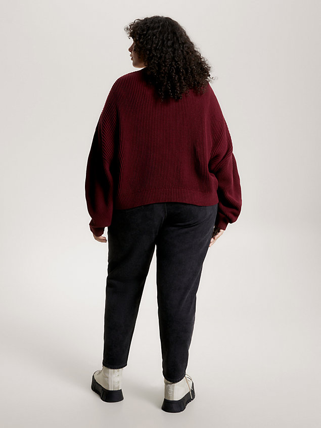 red curve essential ribgebreid vest met v-hals voor dames - tommy jeans