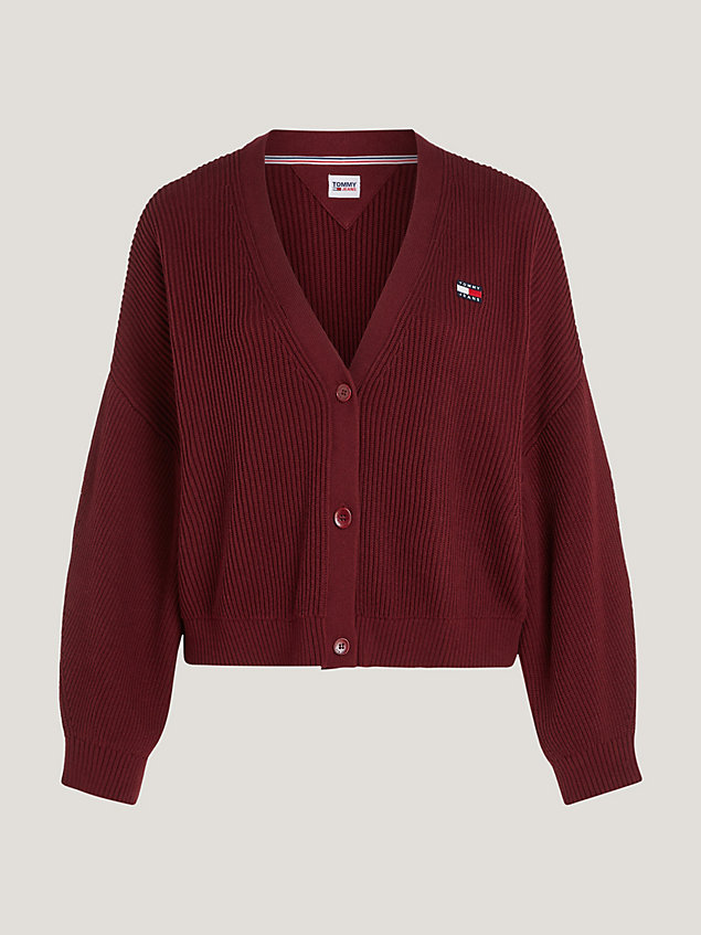 red curve essential ribbed v-neck relaxed cardigan for women tommy jeans