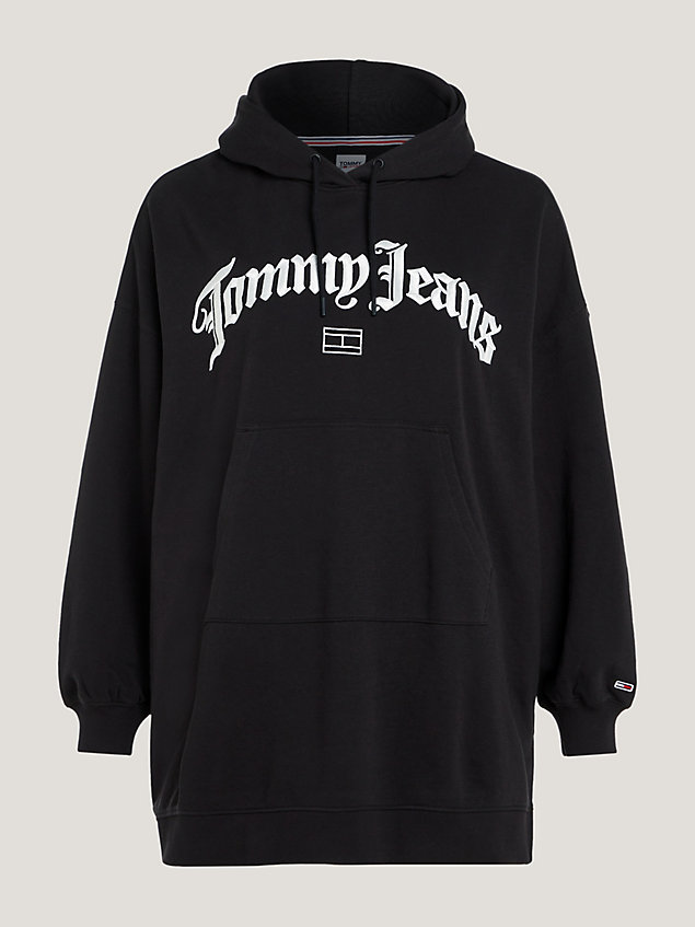 black curve hoodie-kleid mit grunge-logo für damen - tommy jeans