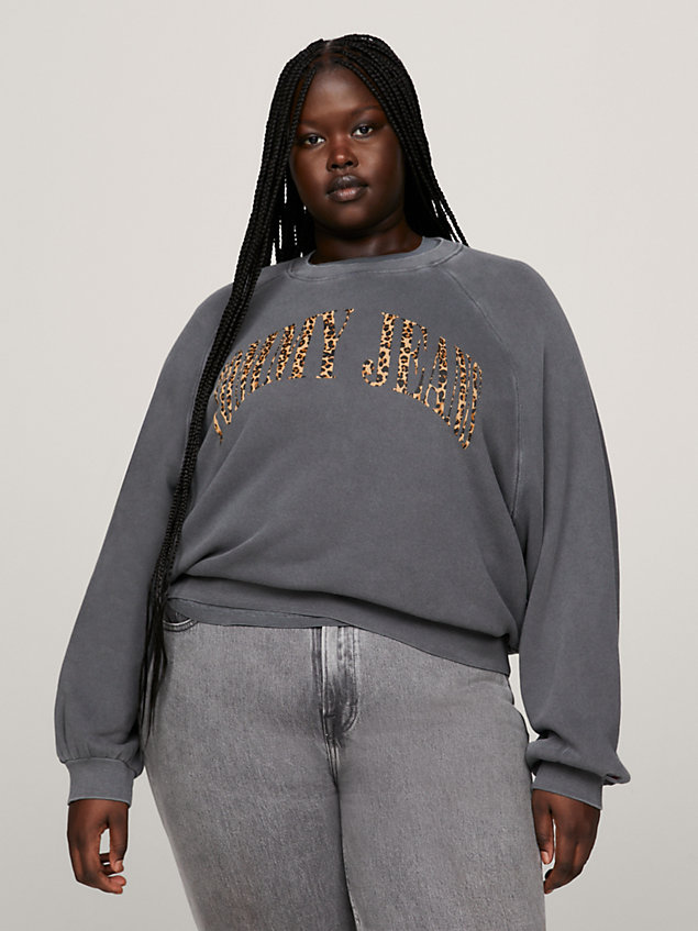 grey curve leopard print logo relaxed sweatshirt for women tommy jeans