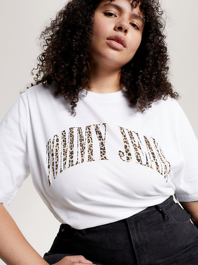 white curve leopard logo faded classic fit t-shirt for women tommy jeans