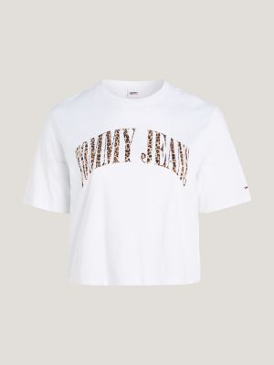 Curve Leopard Logo Faded Classic Fit T-Shirt, White