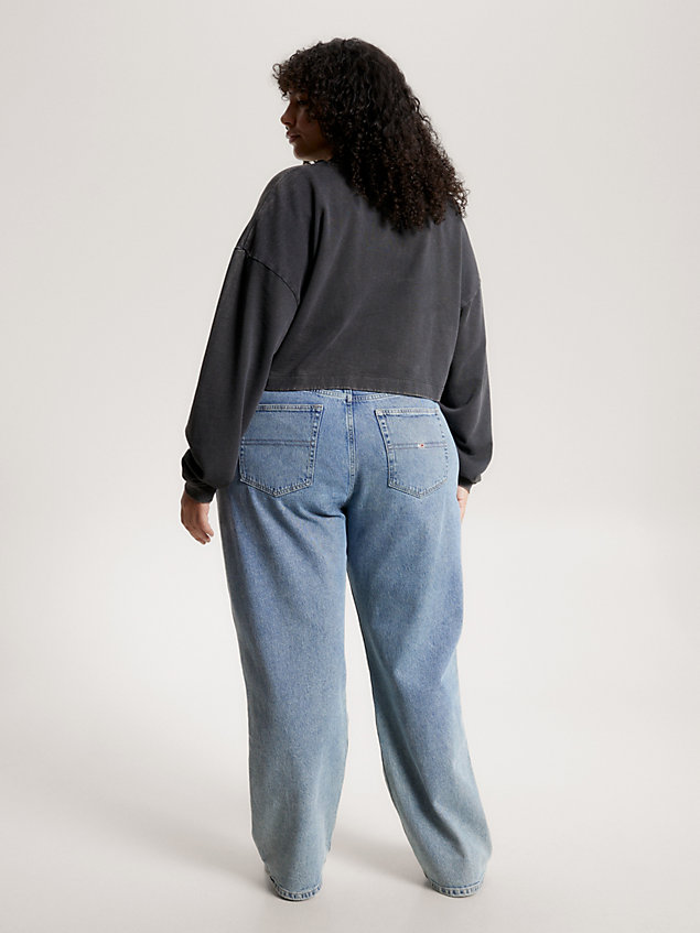 black curve varsity cropped fit sweatshirt für damen - tommy jeans