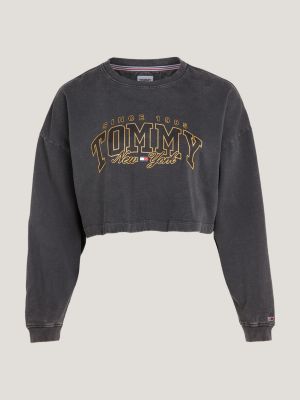black curve varsity cropped fit sweatshirt für damen - tommy jeans