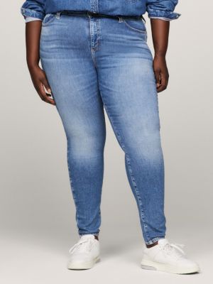 Pantalon ajusté taille haute bleu canard femme