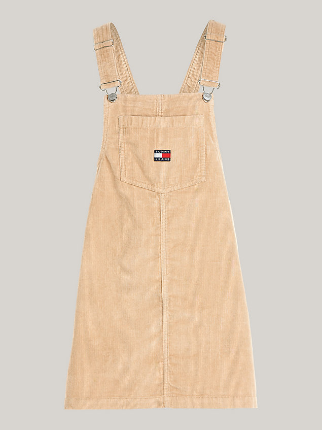 beige badge corduroy dungaree dress for women tommy jeans
