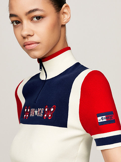 blue tommy x awake ny high neck crop top for women tommy jeans