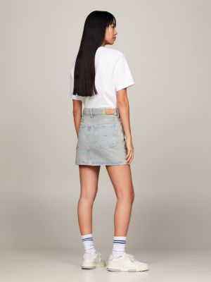 denim izzie mid rise denim mini skirt for women tommy jeans