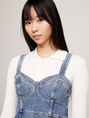 Bustier Fitted Denim Mini Dress, Denim