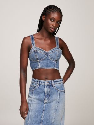 Bustier Skinny Fit Denim Crop Top, Denim