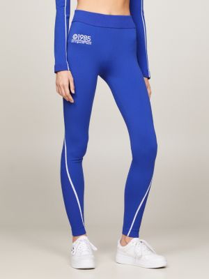 Lange gebreide legging met strepen, Blauw