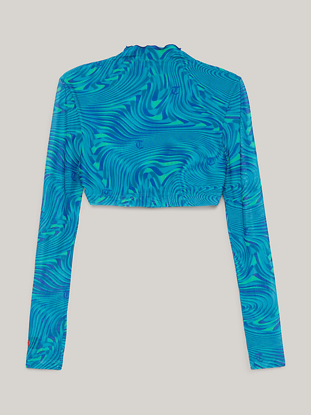 blue swirl print long sleeve cropped t-shirt for women tommy jeans
