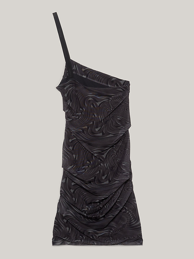 brown swirl print one-shoulder mini dress for women tommy jeans