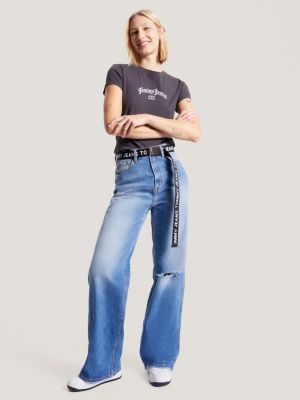 black slim fit t-shirt met logo voor dames - tommy jeans