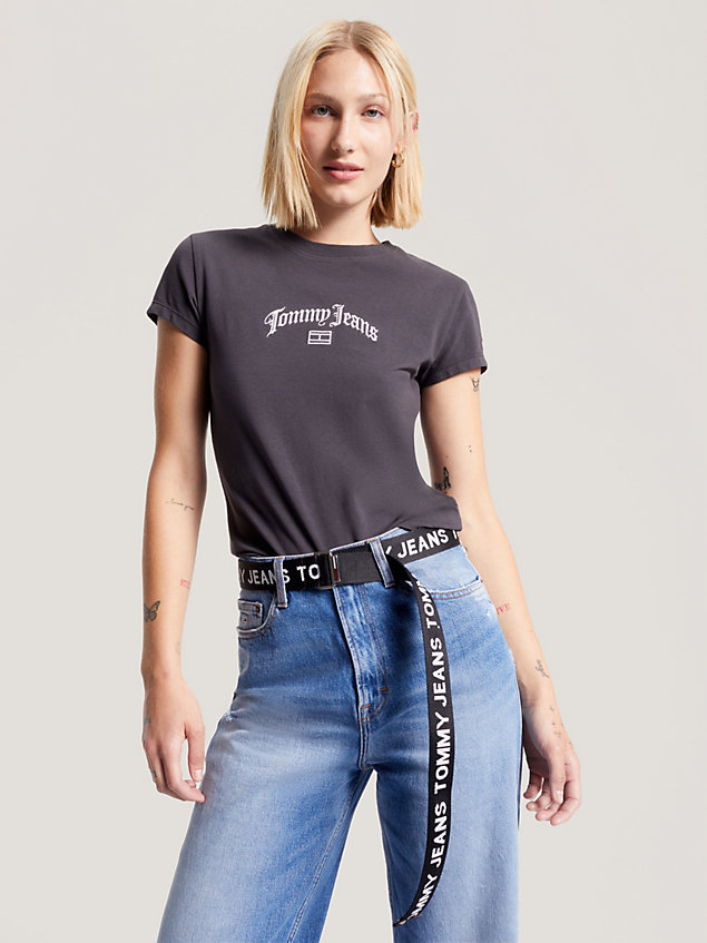 black slim fit t-shirt met logo voor dames - tommy jeans