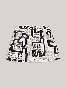 beige tommy x keith haring exhibition poster print high rise shorts for women tommy jeans