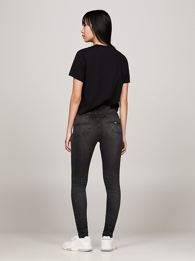 denim nora schwarze skinny jeans mit mittelhohem bund für damen - tommy jeans