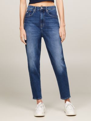 Jean Mom Taille Haute Déchiré Femme Bleu