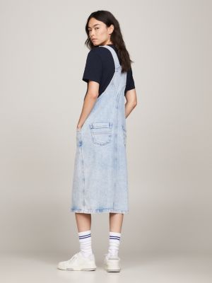 Denim overall midi outlet dress