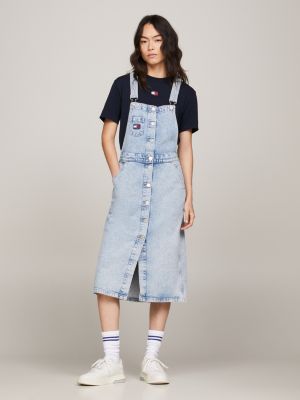 Denim Dungaree Midi Dress, Denim