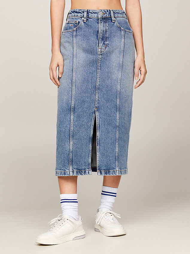 denim claire high rise denim midi skirt for women tommy jeans