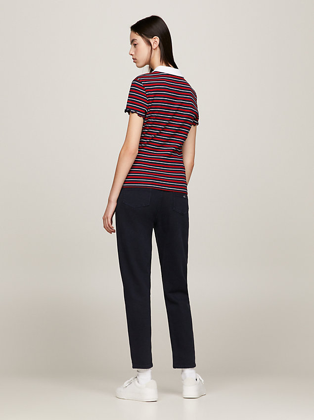 blue stripe slim fit ribbed polo for women tommy jeans