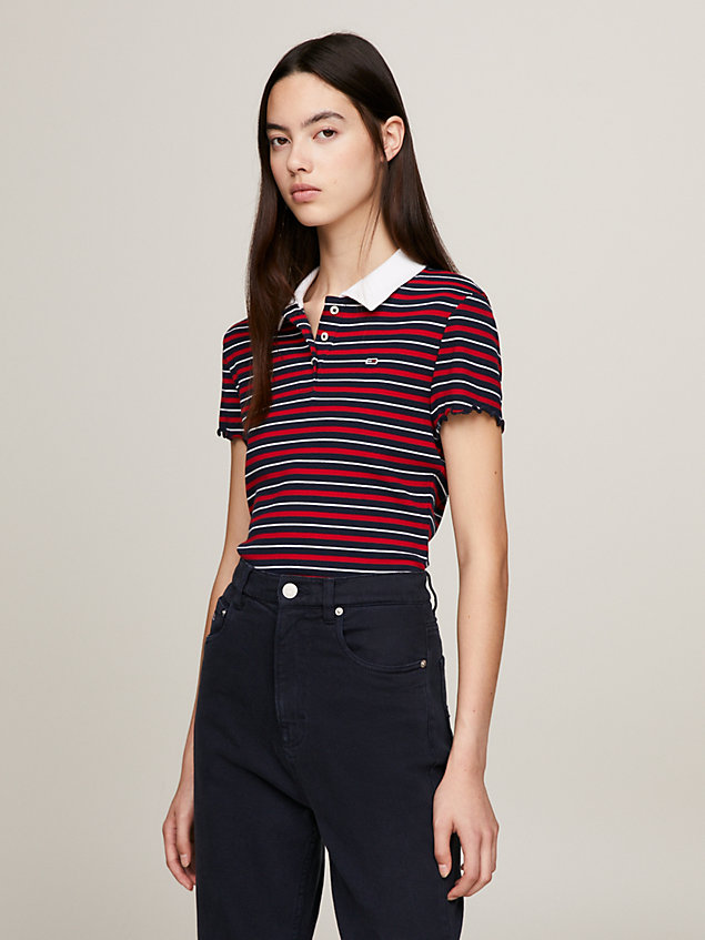 polo slim fit a righe blue da donne tommy jeans