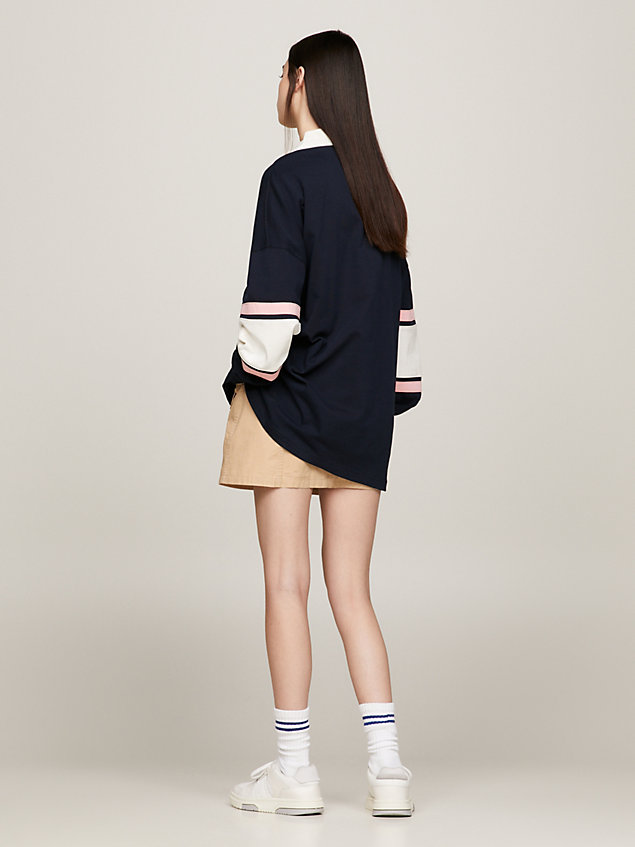 blue colour-blocked oversized rugby shirt for women tommy jeans