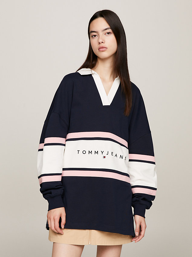 polo rugby oversize color block blue da donne tommy jeans
