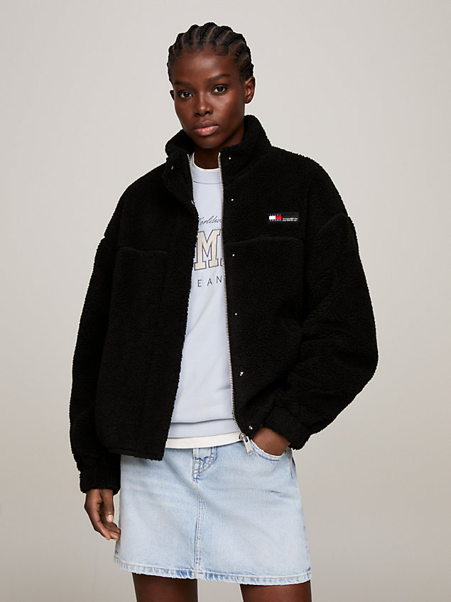 black water resistant teddy jacket for women tommy jeans