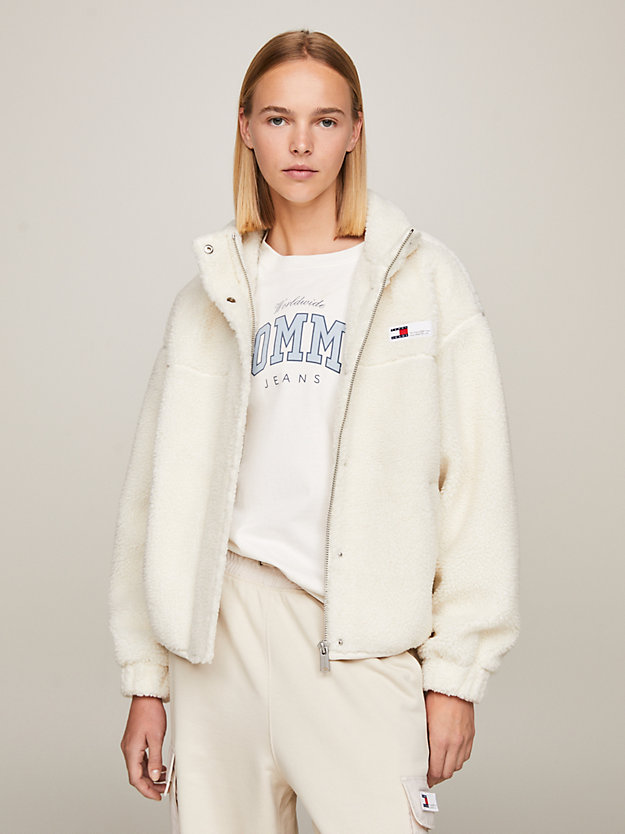 white water resistant teddy jacket for women tommy jeans