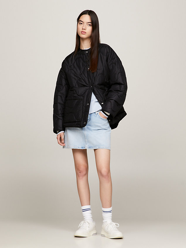 black collarless padded quilted liner jacket for women tommy jeans