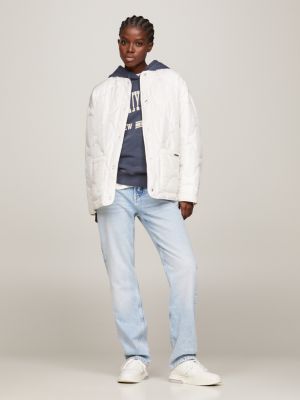 Collarless shop puffer jacket