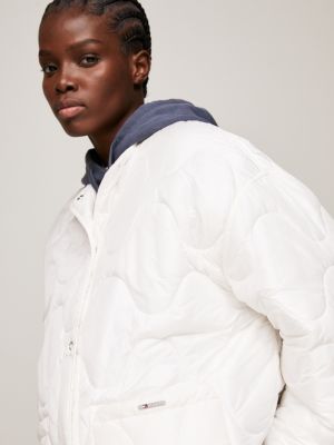 Collarless Padded Quilted Liner Jacket, White