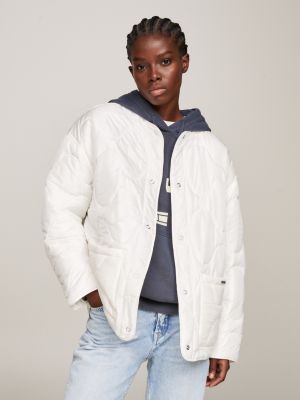 Collarless Padded Quilted Liner Jacket, White